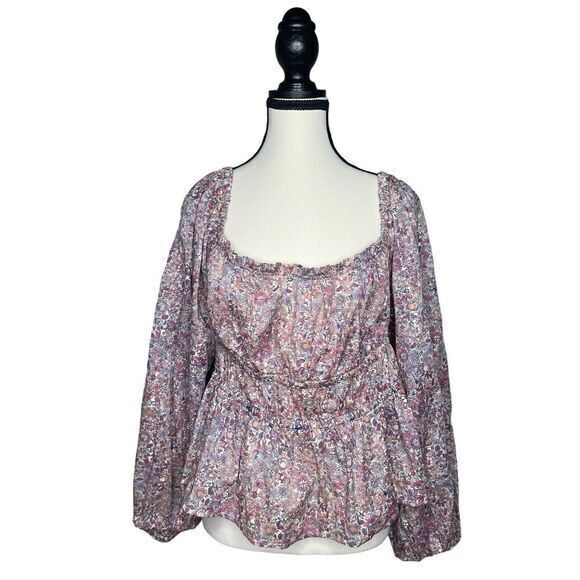 J Crew Floral Peasant Style Top‎ Women's L Elastic Waist Long Sleeve Boho NWT - Picture 1 of 10